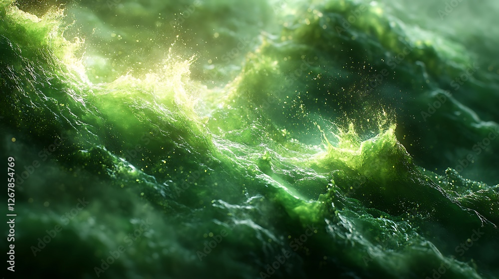 Fototapeta premium Energetic green liquid explosion with intense motion pattern