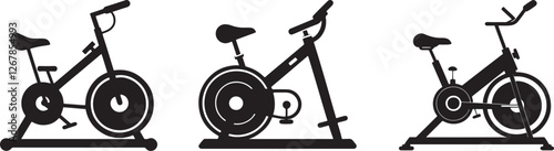 set of Stationary bike silhouette, black and white silhouette, vector and illustration