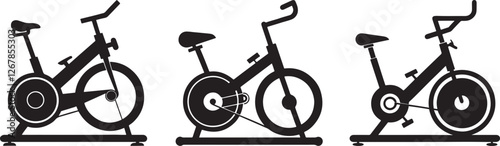 set of Stationary bike silhouette, black and white silhouette, vector and illustration