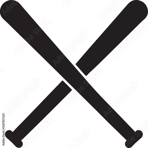 crossed baseball bat silhouette, black and white silhouette, vector and illustration
