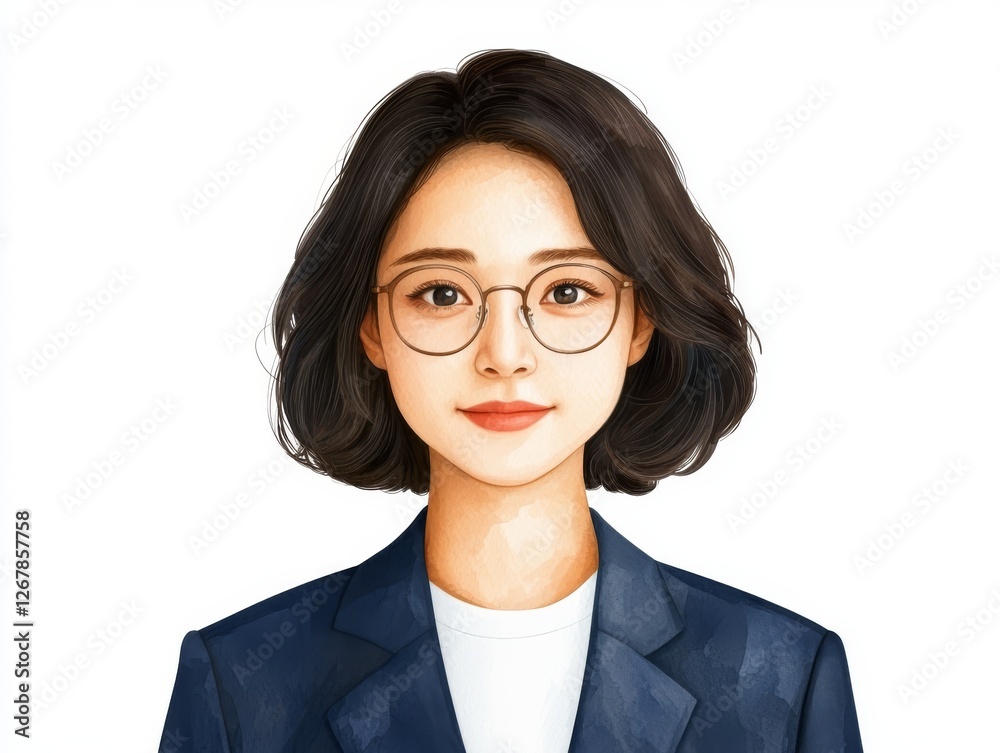 Portrait of a woman with glasses and white shirt, professional, stylish, modern office look Portrait of a woman with glasses and white shirt, professional, stylish, modern office look