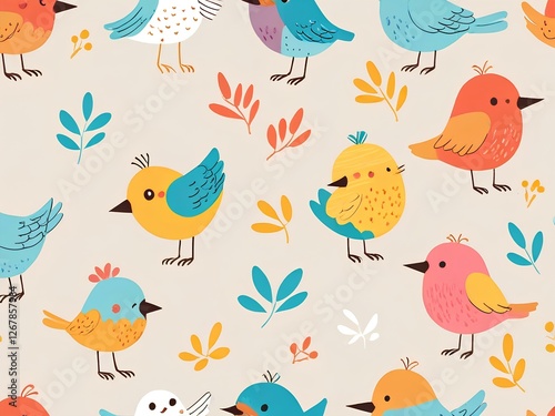 seamless pattern with birds and flowers