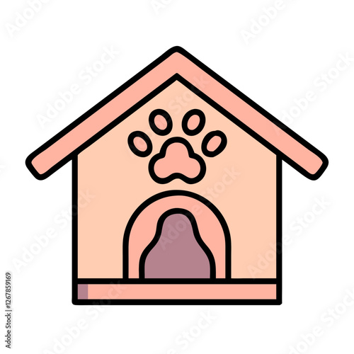 Cute doghouse icon with paw print, playful pet concept