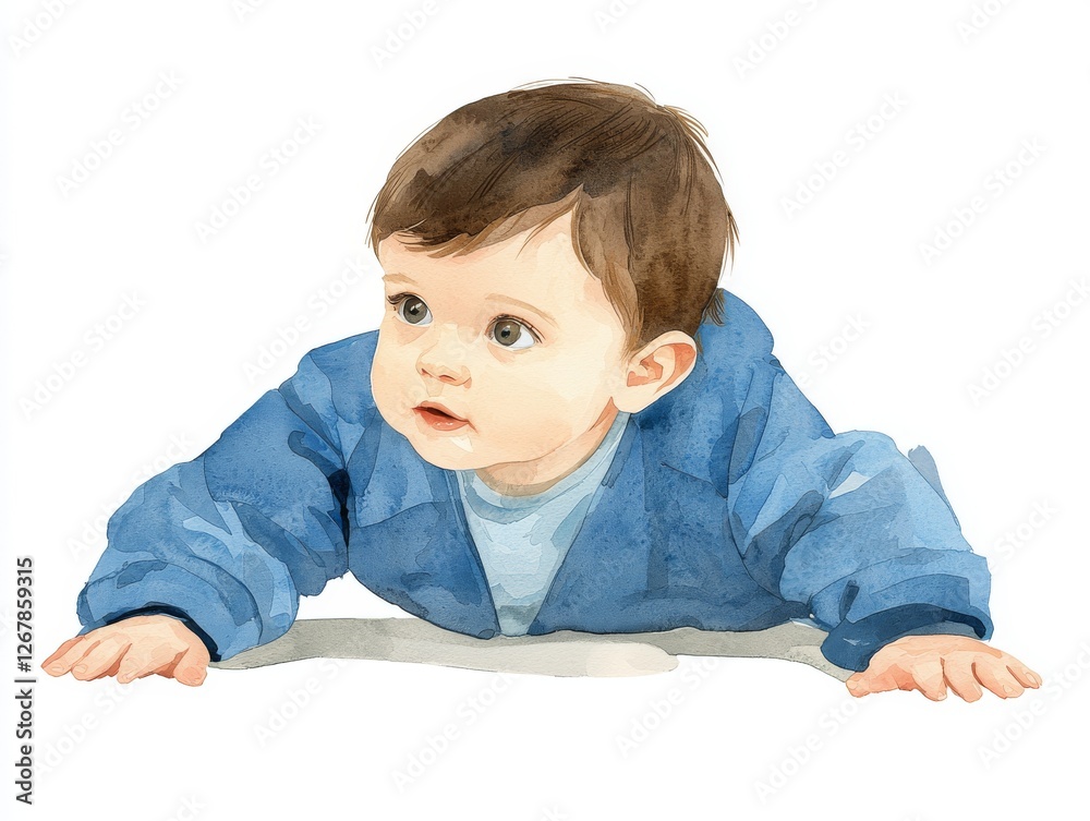 Adorable baby enjoys tummy time on soft floor, a journey of discovery and development Adorable baby enjoys tummy time on soft floor, a journey of discovery and development