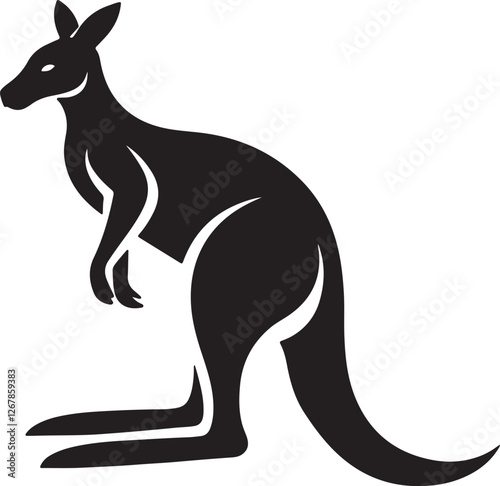 kangaroo silhouette, black and white silhouette, vector and illustration photo