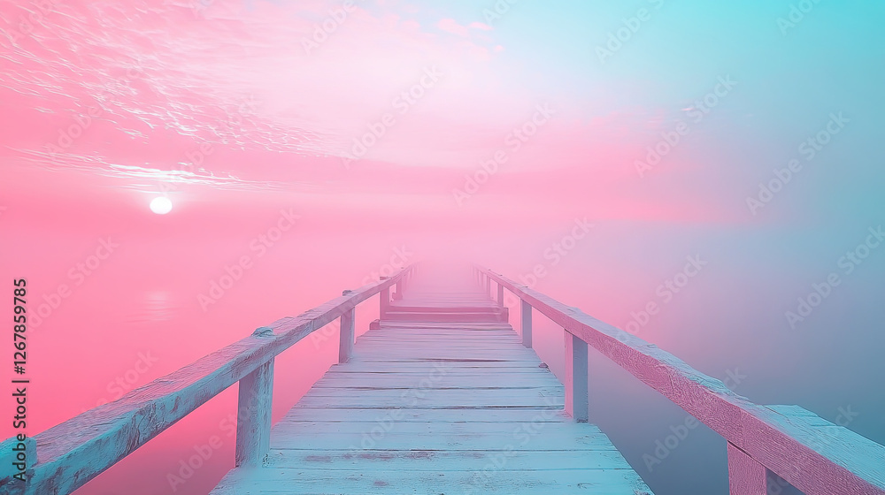 Fototapeta premium A dreamlike bridge leading into a soft pastel-colored sky, with no visible ground beneath