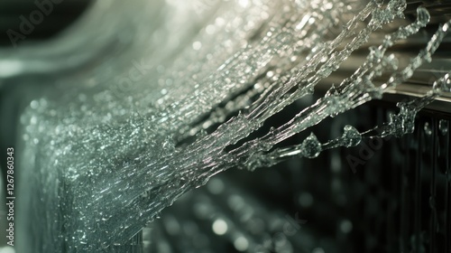 A mesmerizing close-up of water flowing in delicate streams, showcasing intricate patterns of droplets and reflections, creating a tranquil mood.