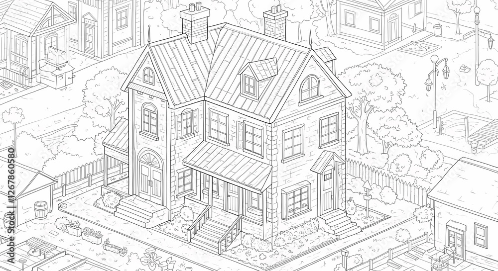 Detailed House & Home Building Design Coloring Book: Outline Sketch Doodle Illustrations with Page Drawing Elements Detailed House & Home Building Design Coloring Book: Outline Sketch Doodle Illustrations with Page Drawing Elements