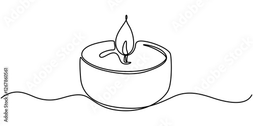 Candle Single Continuous Line Drawing, Candles line art, One Continuous Line Drawing of Candle Icon. Single Line Vector Illustration, Burning candles in background concept. Christmas, All saints day. 