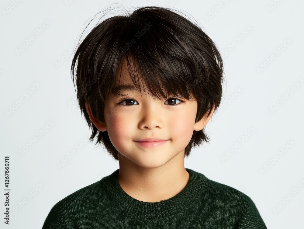 Young boy in green sweater and black tie, a portrait of classic style youthful charm Young boy in green sweater and black tie, a portrait of classic style youthful charm