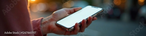Close-up of woman's hand holding empty cell phone, hand, screen, phone