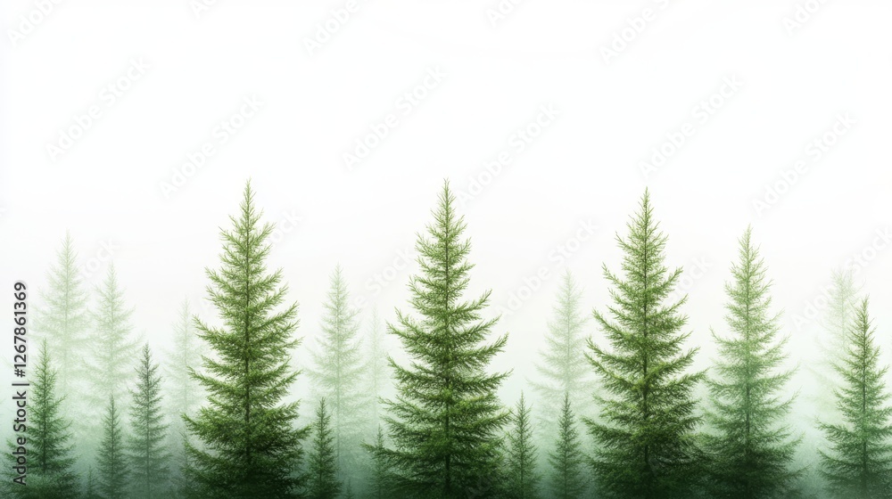 Obraz premium Enigmatic evergreen forest shrouded in fog, a serene misty landscape 