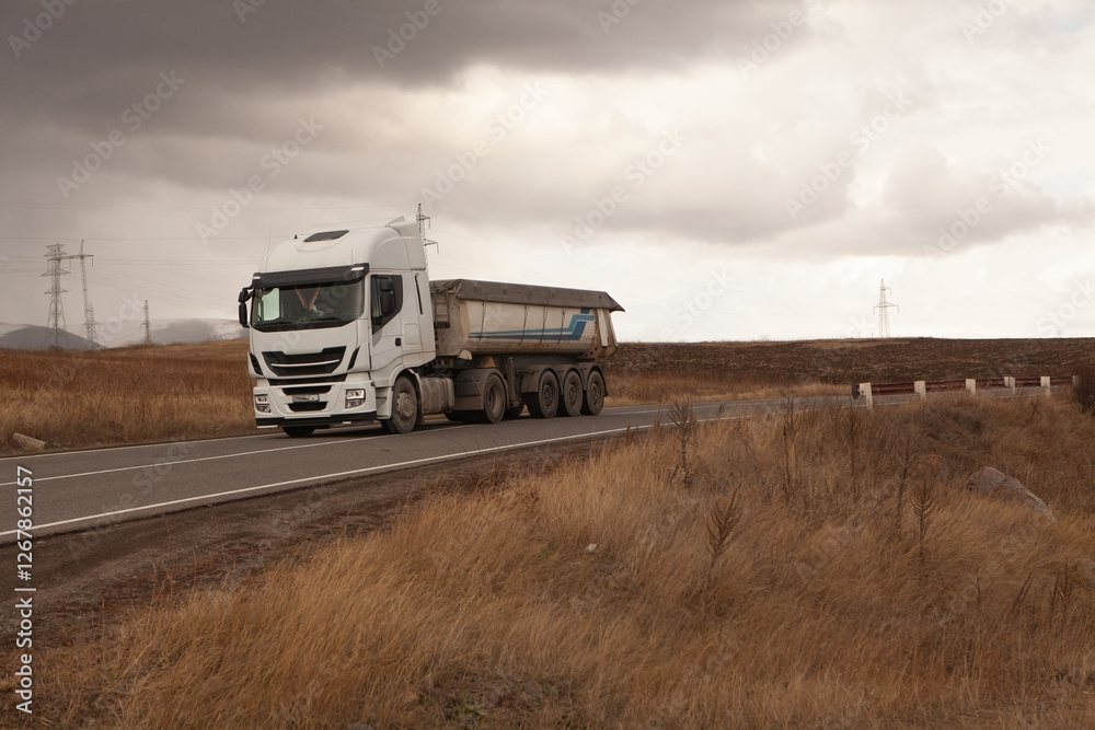 road in the countryside, a truck