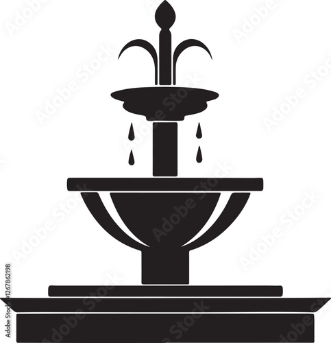 water fountain silhouette, black and white silhouette, vector and illustration