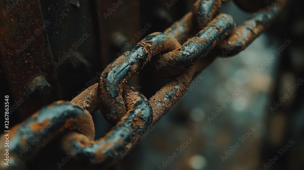 A close-up of a rusty, weathered chain links showcasing texture and detail, perfect for emphasizing themes of strength and decay. A close-up of a rusty, weathered chain links showcasing texture and detail, perfect for emphasizing themes of strength and decay.
