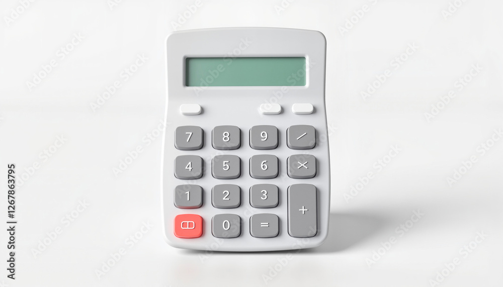 Modern calculator on plain white background, digital efficiency Modern calculator on plain white background, digital efficiency