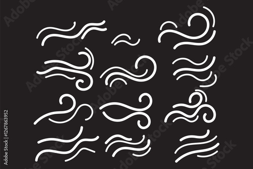 Doodle wind line sketch blow, gust design isolated on white background. vector hand drawn illustration. Variety Design.