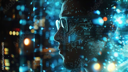 A double exposure effect showing a network administratora??s face combined with glowing icons of cloud storage, firewalls, and encrypted digital connections.