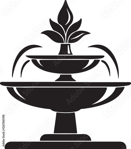 water fountain silhouette, black and white silhouette, vector and illustration