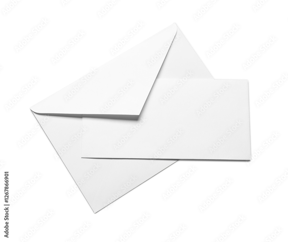Envelope with card isolated on white, top view. Mockup for design Envelope with card isolated on white, top view. Mockup for design