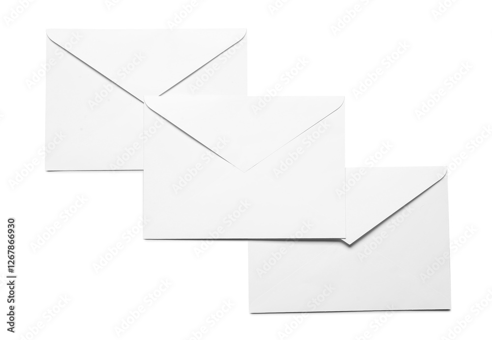 Envelopes isolated on white, top view. Mockup for design Envelopes isolated on white, top view. Mockup for design