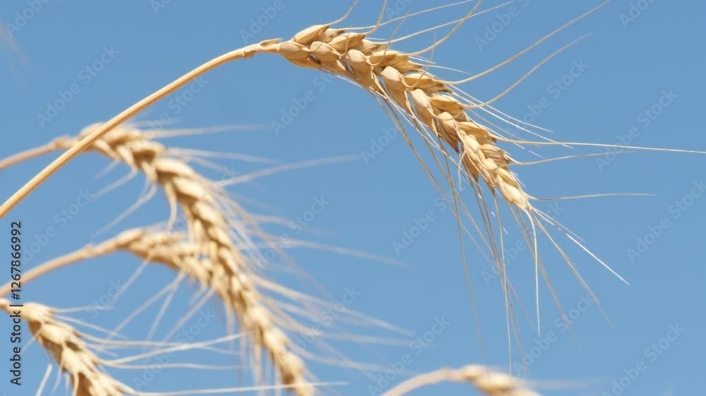 ears wheat field sky summer farm. griculture. farming. Close-up ears wheat light wind. golden flakes yellow wheat against blue sky field. summer farm agricultural landscape field. high spikelets wheat ears wheat field sky summer farm. griculture. farming. Close-up ears wheat light wind. golden flakes yellow wheat against blue sky field. summer farm agricultural landscape field. high spikelets wheat