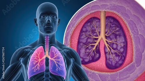 Wallpaper Mural Illustration of the human respiratory system and detailed lung alveolus Torontodigital.ca