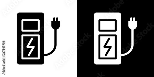Charging station icons vectors set in solid style.