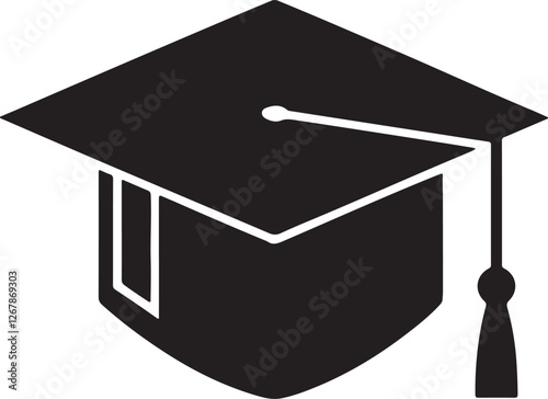 graduation cap silhouette, black and white silhouette, vector and illustration