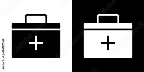 Medical aid kit icons vectors set in solid style.