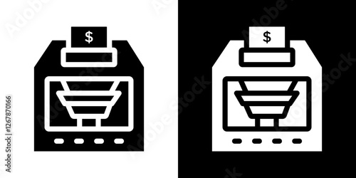 Money counting machine icons vectors set in solid style.