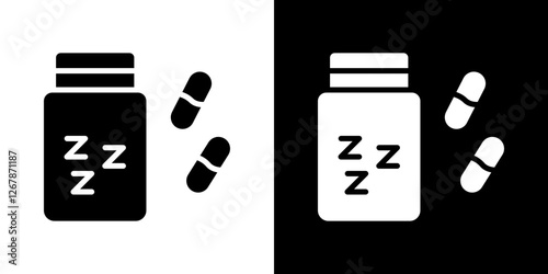 Sleeping pills icons vectors set in solid style.