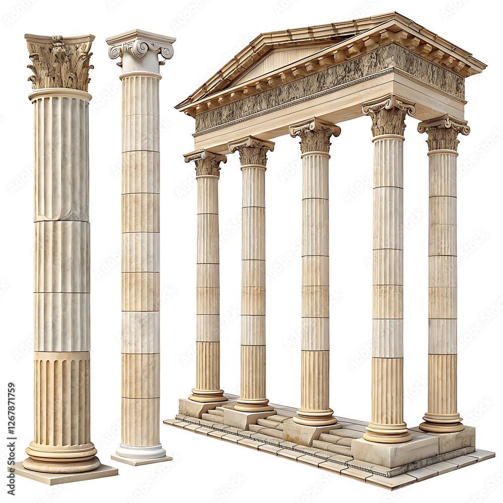 Classic greek pillar architecture png cut out element set, transparent background Classic greek pillar architecture png cut out element set, transparent background