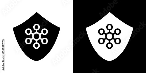 Virus protection shield icons vectors set in solid style.