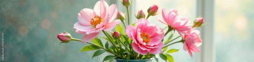 Soft watercolor flowers in a vase with greenery, soft color palette, garden fresh, greenery Soft watercolor flowers in a vase with greenery, soft color palette, garden fresh, greenery
