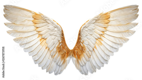 Pair of Detailed Angel Wings Spreads Against White Background