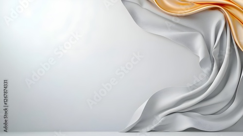 Elegant White and Gold Fabric Drapery on a Soft Gray Background