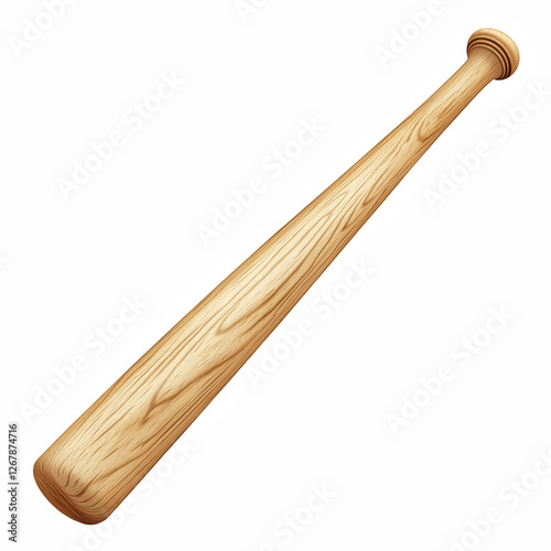 Realistic wooden baseball bat, classic sports equipment with natural wood grain texture, isolated on transparent background. Generative Ai. photo