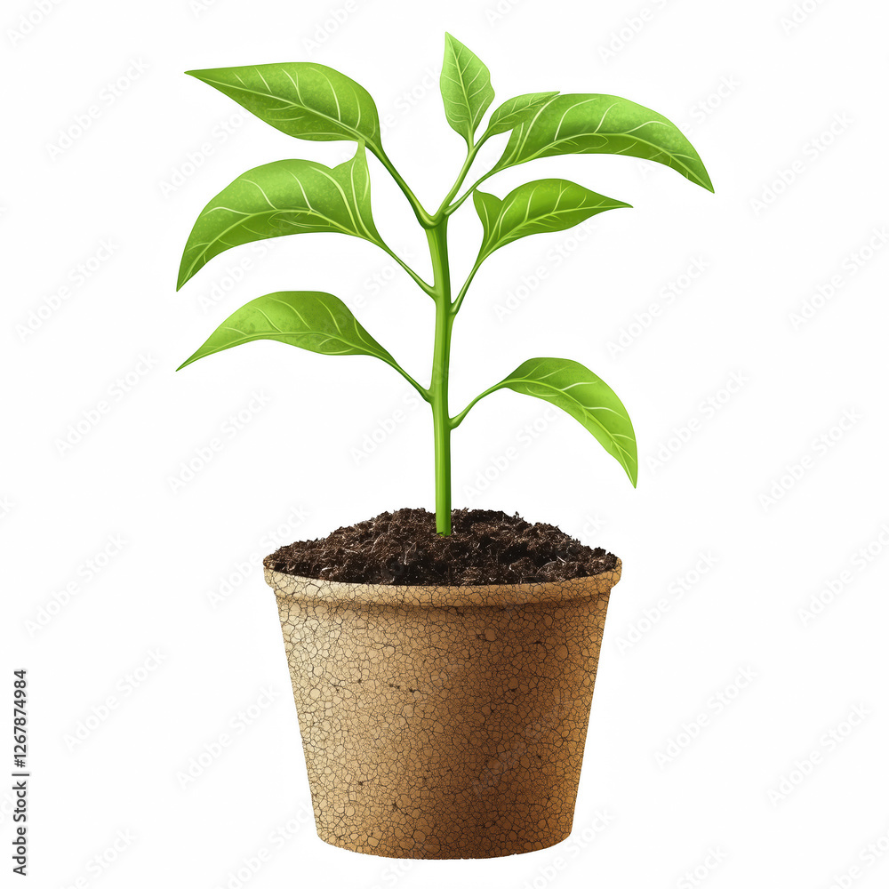 Realistic young green plant in cracked clay pot, growing seedling with fresh leaves, natural and organic, isolated on transparent background. Generative Ai. Realistic young green plant in cracked clay pot, growing seedling with fresh leaves, natural and organic, isolated on transparent background. Generative Ai.