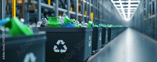 AI-driven waste management system optimizing recycling efficiency, futuristic circular economy