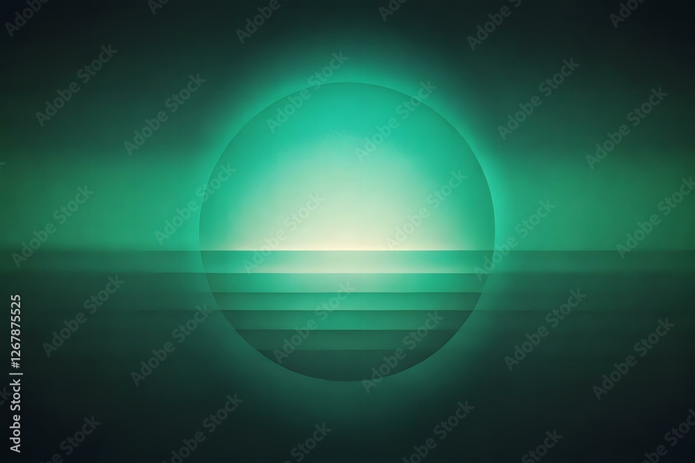 Abstract Teal Sunset Ocean Scene with Layered Horizon and Circular Glow Abstract Teal Sunset Ocean Scene with Layered Horizon and Circular Glow