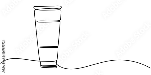 Continuous one single line drawing tube of cream. moisture Sunscreen icon vector illustration concept, Continuous one line drawing of cosmetics bottle packaging set. Cosmetic bottles single line.