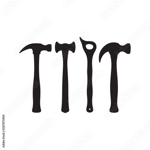 Black silhouettes, hammer collection, carpenter tools, claw hammers, framing hammers, minimalist design 