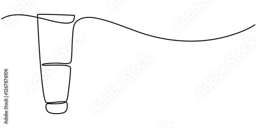 Continuous one single line drawing tube of cream. moisture Sunscreen icon vector illustration concept, Continuous one line drawing of cosmetics bottle packaging set. Cosmetic bottles single line.