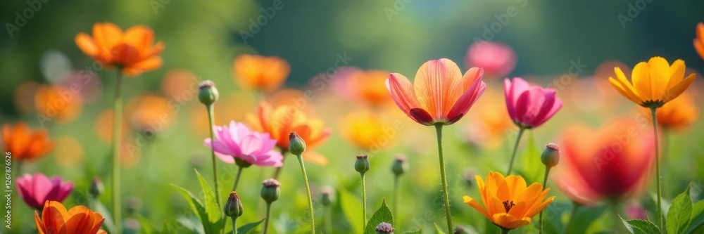 Vibrant flowers blooming in a meadow , nature, grass, garden Vibrant flowers blooming in a meadow , nature, grass, garden