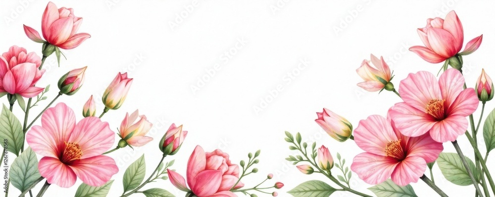 Fototapeta premium Watercolor floral motifs in soft pastel colors on a white background , floral design, garden, abstract