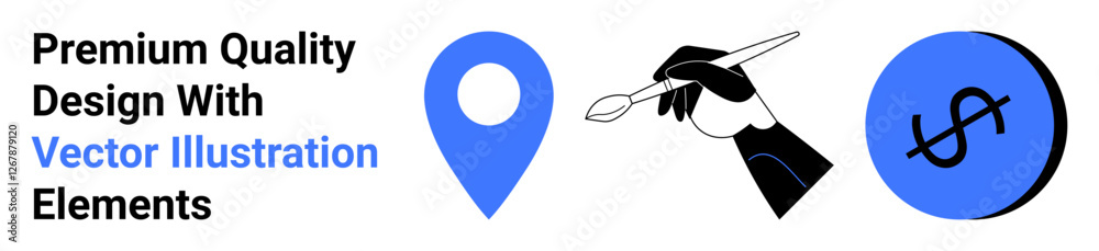 Location pin, hand holding a paintbrush, and dollar symbol emphasize creativity, design, direction, finance, innovation, branding and marketing. Ideal for creative services flat landing page banner Location pin, hand holding a paintbrush, and dollar symbol emphasize creativity, design, direction, finance, innovation, branding and marketing. Ideal for creative services flat landing page banner