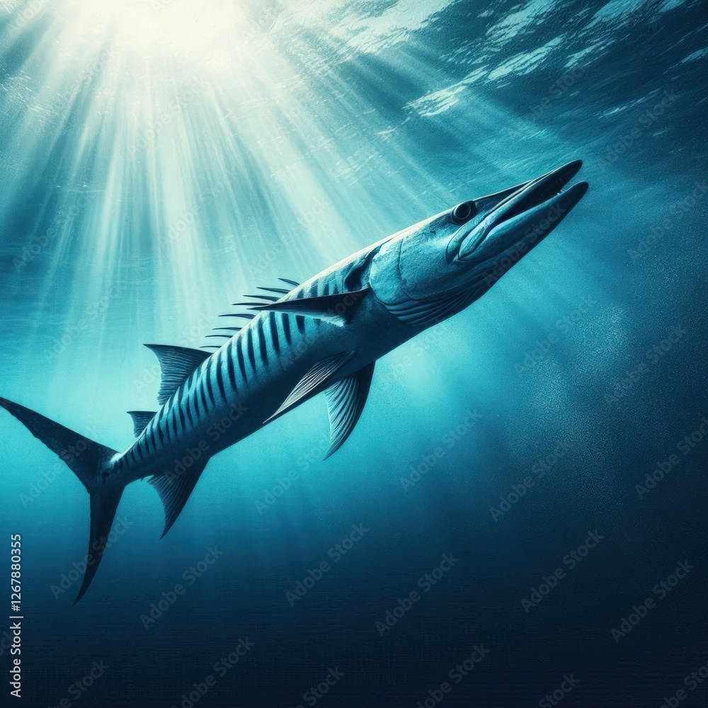 Fototapeta premium Shot Of A Barracuda Fish Underwater Background Sea Life