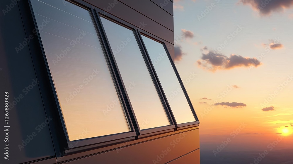 Obraz premium Futuristic solar windows generating electricity while providing daylight illumination
