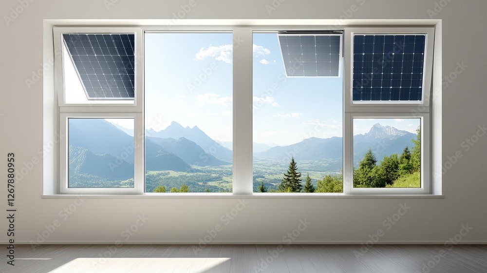 Obraz premium Futuristic solar windows generating electricity while providing daylight illumination